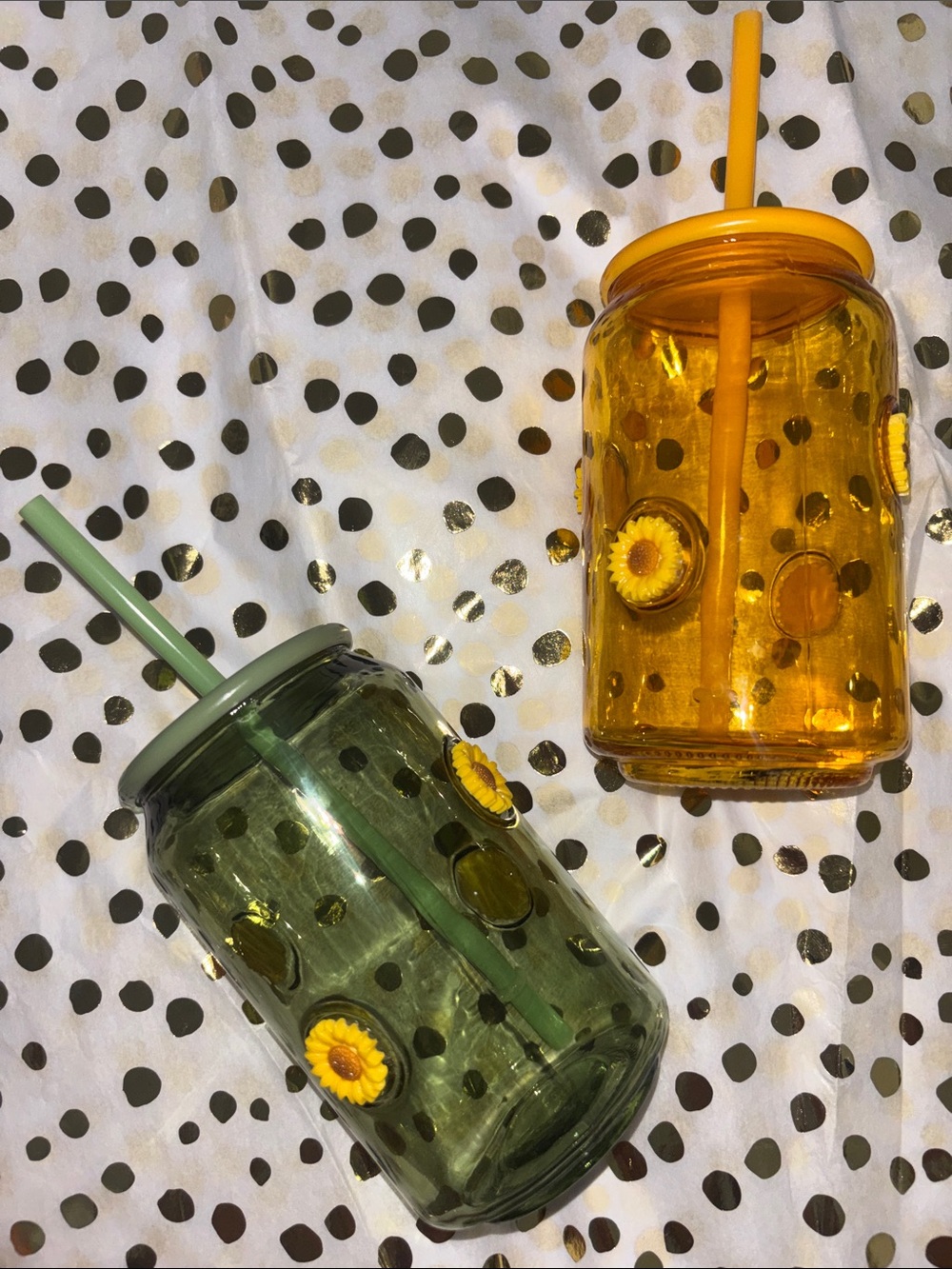 Sunflower Mason Tumbler Set - Green & Amber